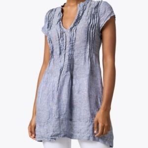 CP Shades Regina Linen Tunic Dress Blue Pintuck Cap Sleeve Coastal Small USA